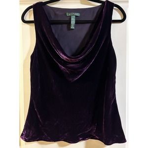 Ralph Lauren Purple Velvet Cowl Neck Shell Top with Side Zip. Never Worn- LOVE!